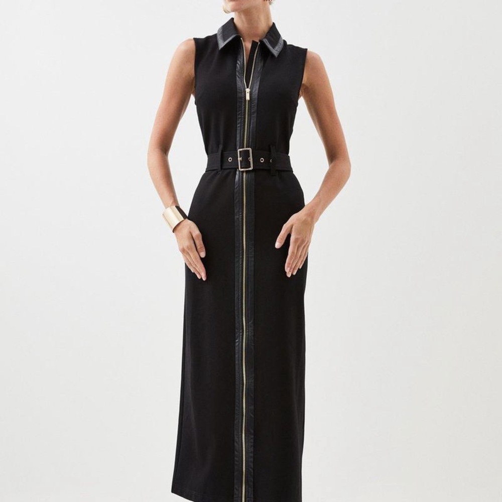 Karen Millen PU Ponte Belted Midi 
Dress